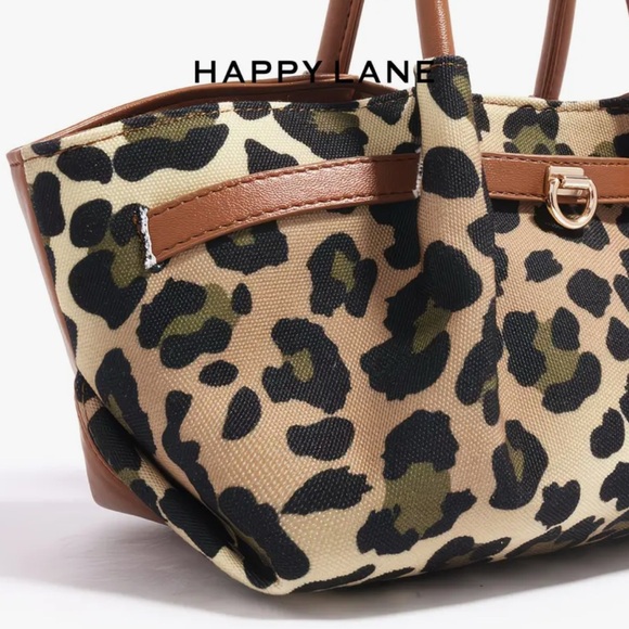Happy Lane Leopard Print Satchel Crossbody Bag Tan Brown Boho NIP - Picture 6 of 12